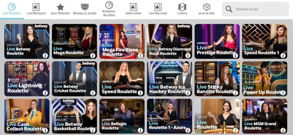 Betway Casino jeux live